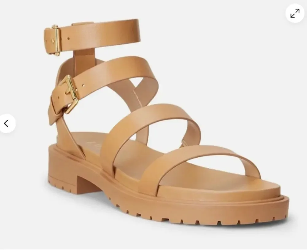 Lauren Ralph Lauren Kayleen Nappa Leather Sandals Buff Women's 6.5 New